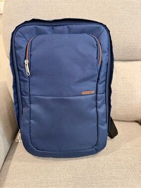 American Tourister Blue Men's Everyday Backpack with Orange Trim
